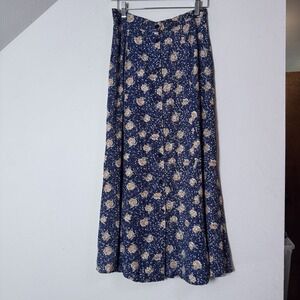 Vintage Inclinations Button Front Floral Skirt Medium Made in USA Rayon